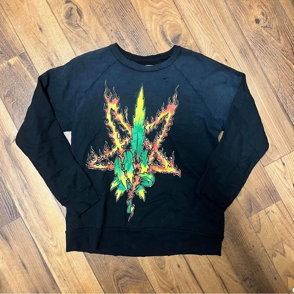 UNIF Black Long Sleeve Tee with Flame Graphic - Picture 2 of 7